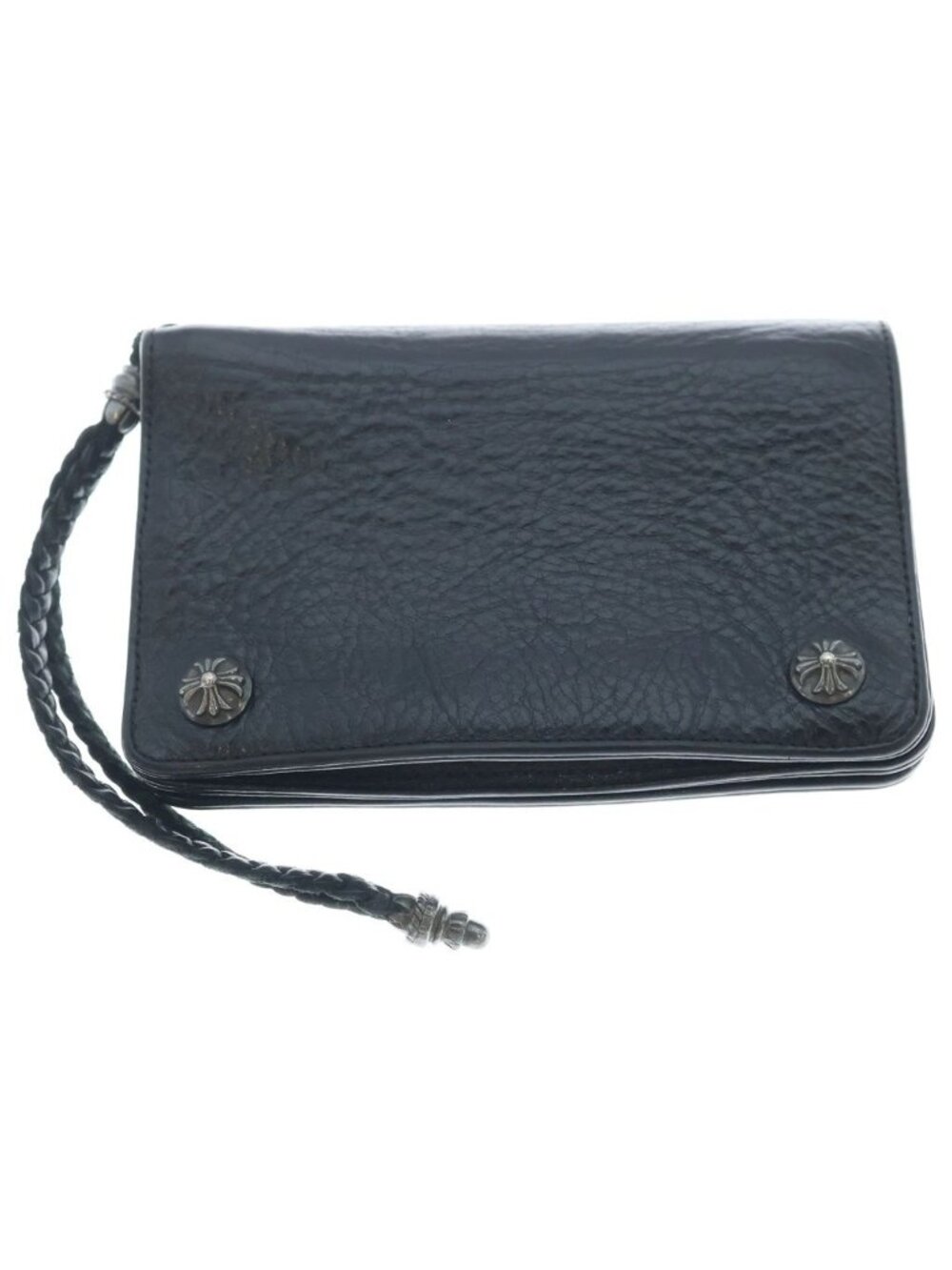 Chrome Hearts 2 Zip Strap Crossball Button Leather Wallet Black